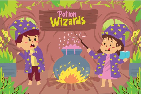 儿童/药水/巫师童话故事矢量插画 Potion Wizards kids – Vector Illustration