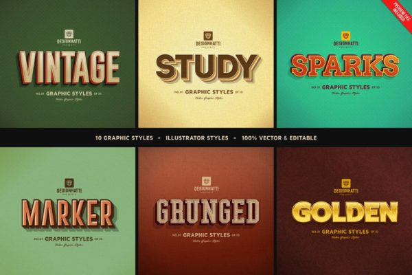 复古风格AI字体样式合集v02 Retro Vintage Text Styles Vol.02