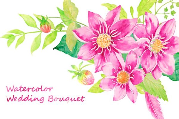 婚礼请柬、结婚贺卡水彩大丽菊花束剪贴画 Watercolor Wedding Dahlia Bouquet缩略图 婚礼请柬、结婚贺卡水彩大丽菊花束剪贴画 Watercolor Wedding Dahlia Bouquet