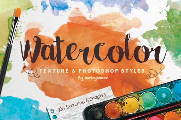 高品质的水彩风格纹理PS样式 Watercolor Texture & Styles