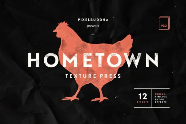 24种复古做旧风格效果PS图层样式 Hometown Texture Press Effects