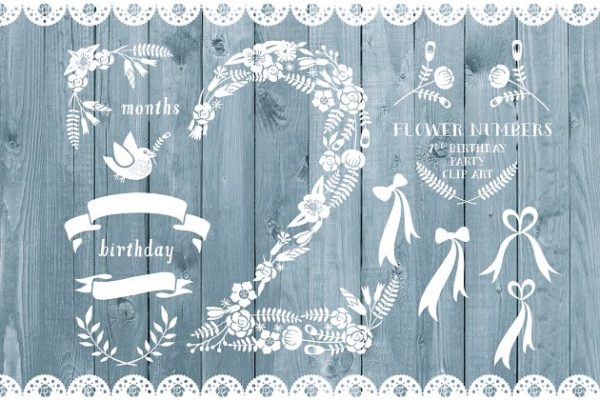 白色花朵叶子的数字2造型装饰素材 Floral number two, 2nd celebration