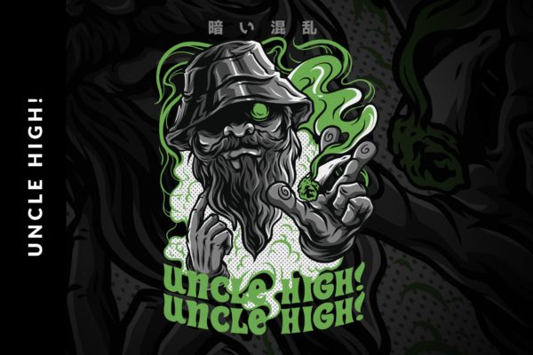 黑帮头目T恤印花图案设计模板 Uncle High! T-Shirt Design缩略图 黑帮头目T恤印花图案设计模板 Uncle High! T-Shirt Design