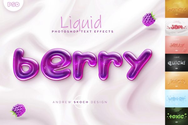 美味透明果冻液体字体样式PSD分层模板 Liquid Tasty Text Effects