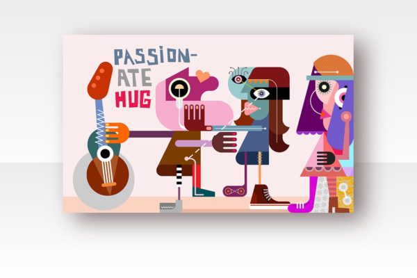 抽象音乐主题人物手绘矢量插画素材 Passionate Hug vector illustration