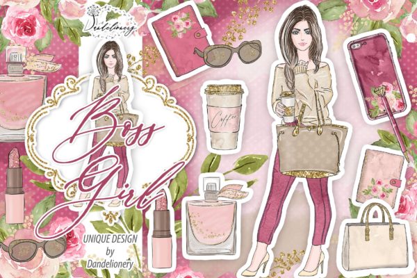 成功女性人物塑造水彩手绘剪贴画PNG素材 Boss Girl design缩略图 成功女性人物塑造水彩手绘剪贴画PNG素材 Boss Girl design