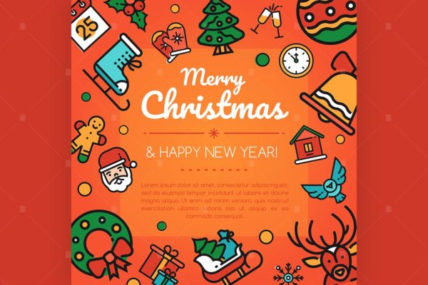 圣诞快乐&新年快乐矢量插画设计素材 Merry christmas and happy new year illustration