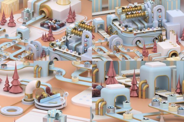3D建模圣诞节主题概念工厂场景PNG素材 Christmas Factory