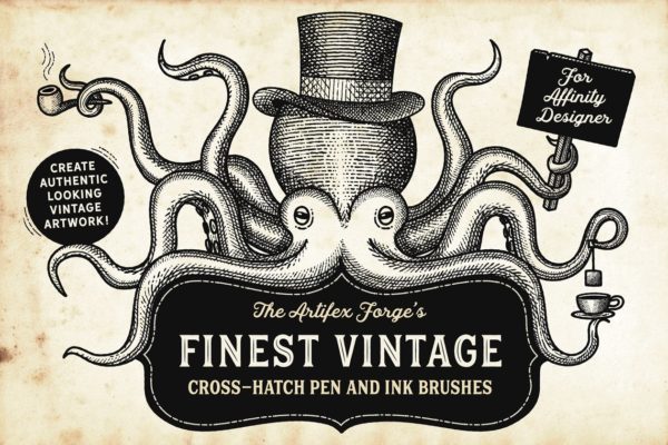 复古画笔线条艺术AI笔刷 Finest Vintage – Affinity Brushes