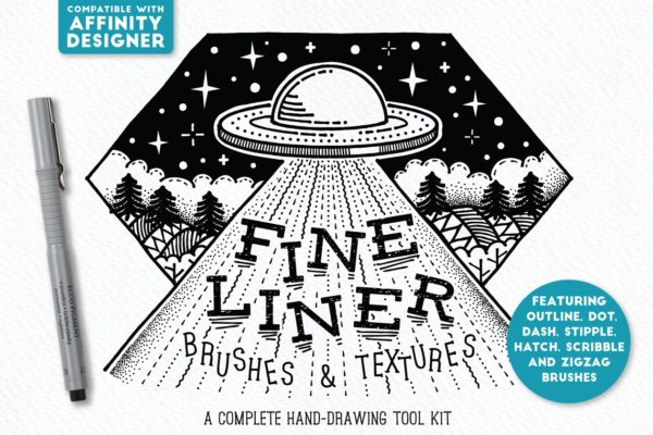 素描线条纹理&AI笔刷 Fine Liner – Affinity Brushes