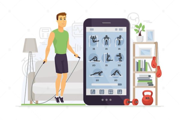 家庭健身卡通人物矢量插画 Home fitness – cartoon character illustration缩略图 家庭健身卡通人物矢量插画 Home fitness – cartoon character illustration