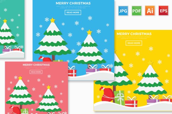 圣诞节元素圣诞树&雪花矢量设计素材 Merry Christmas design