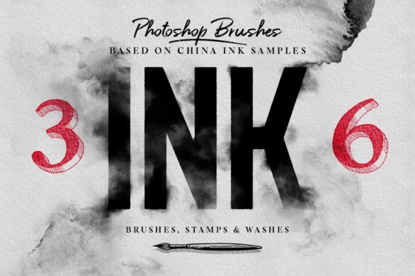 水墨/毛笔/墨水污渍PS笔刷合集 Photoshop Ink Brushes
