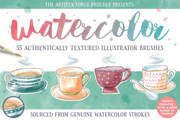 55个逼真水彩绘画AI笔刷 Watercolor Brushes