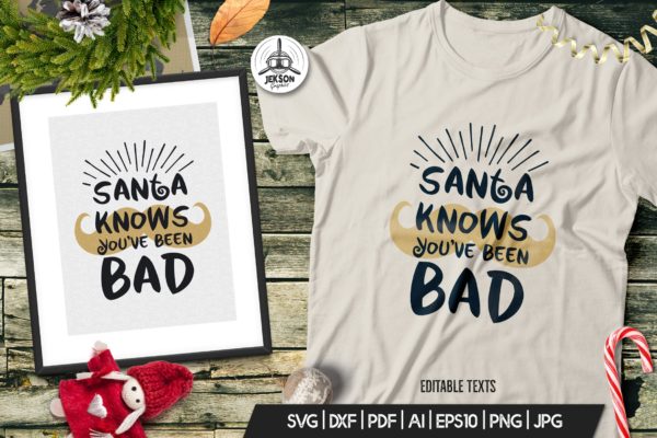 圣诞节主题T恤文字印花图案设计模板 Funny Christmas T-Shirt. Vector Print, Santa Quote缩略图 圣诞节主题T恤文字印花图案设计模板 Funny Christmas T-Shirt. Vector Print, Santa Quote