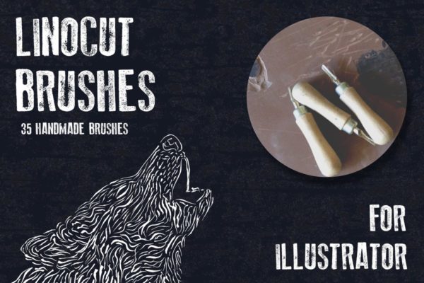 油毡浮雕画笔AI笔刷 Linocut Brushes for Adobe Illustrator