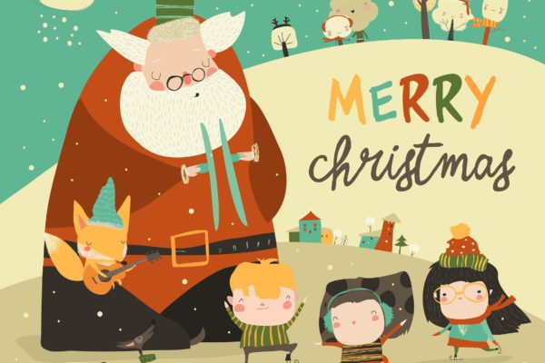 可爱圣诞老人矢量手绘插画设计素材 Funny Santa Claus celebrating Chistmas with cute