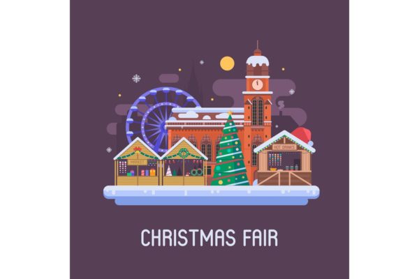 欧洲圣诞集市夜景场景插画 Europe Christmas Fair Night Scene缩略图 欧洲圣诞集市夜景场景插画 Europe Christmas Fair Night Scene