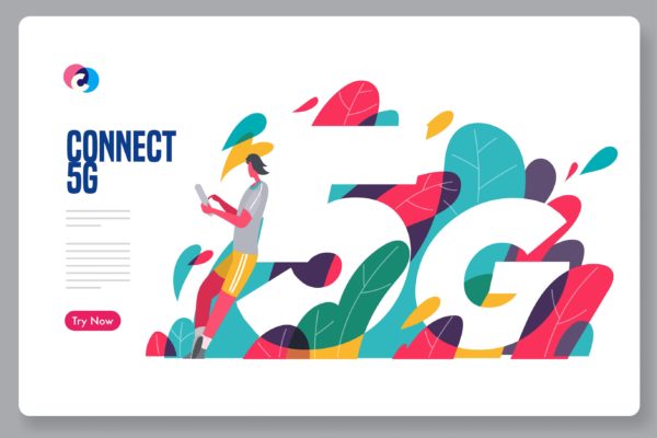 5G网络开启新纪元科技主题矢量插画素材 5G connection unlock new era缩略图 5G网络开启新纪元科技主题矢量插画素材 5G connection unlock new era