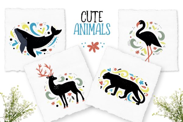 动物手绘装饰图案插画素材 Decorative Animals Illustrations