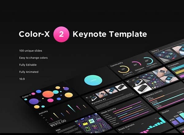 色彩酷炫的多功能数据图表演示PPT模版精选[key,PPTX]