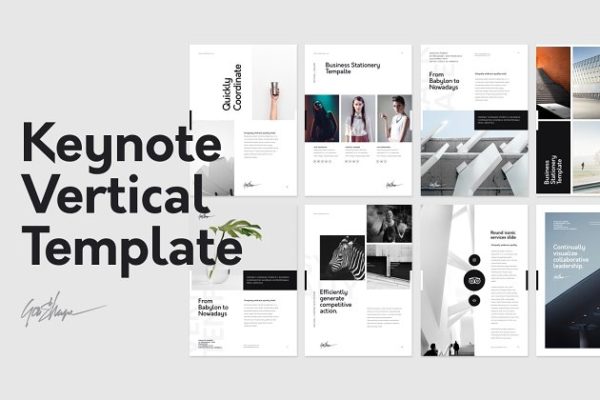 办公场景展示 Keynote 幻灯片模板 Keynote Vertical Stationery Template