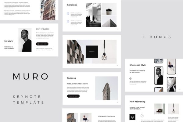 简洁现代极简主义提Keynote幻灯片模板 MURO – Keynote Template + Big Bonus