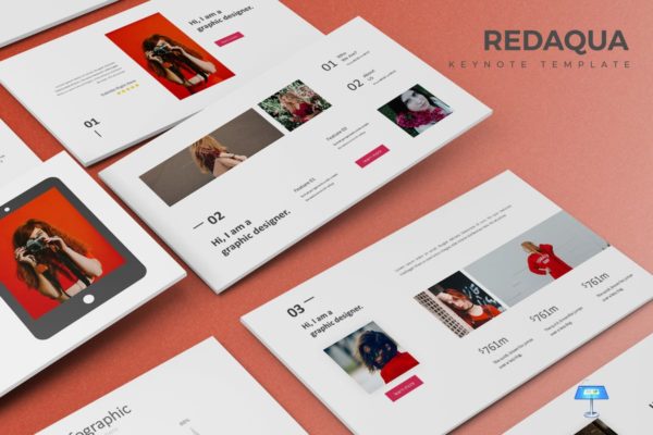 设计师个人简历履历Keynote幻灯片模板 Redaqua – Keynote Template