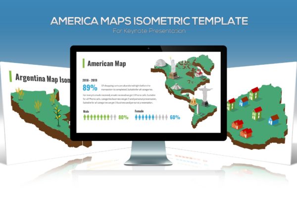 美洲国家地区地图图形Keynote演示文稿设计素材 America Maps Isometric & Legends For Keynote