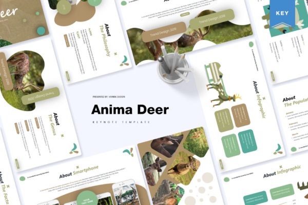 动物研究可爱风格儿童主题Keynote幻灯片模板 Anima Deer | Keynote Template