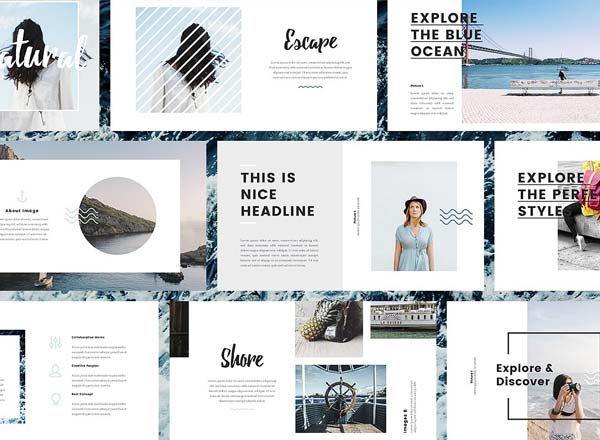 第一素材下午茶：带有海洋、夏季、清新味的文艺范的高端PPT演示模板下载