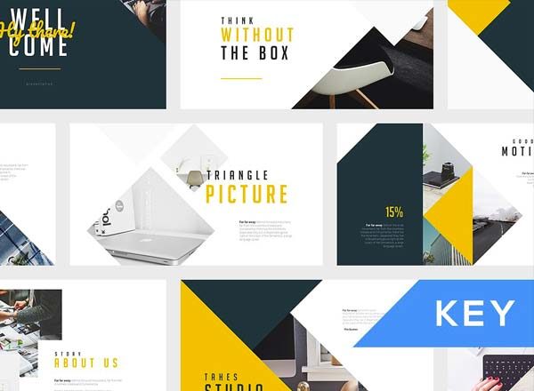 第一素材下午茶：新锐几何图形排版的高端PPT演示模板下载[key,pptx]