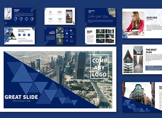 超现代蓝色系列的幻灯片PPT演示模板下载[ppt,pptx]