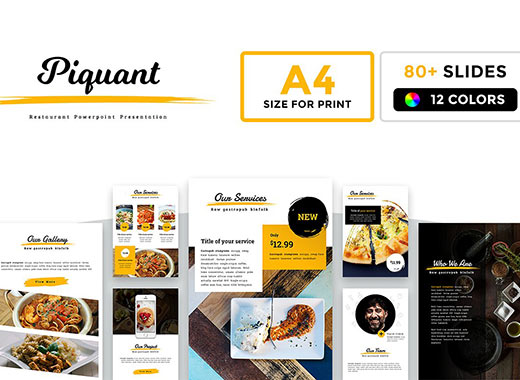 80+页餐饮类幻A4大小灯片模板下载A4 Piquant Powerpoint Template