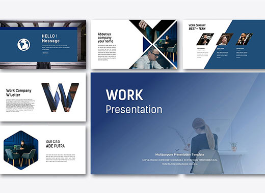 蓝色系扁平设计的商业化高端PPT演示模板下载[ppt,pptx]