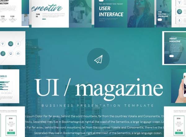 一款时尚的蓝绿色调商务高端PPT演示模板下载