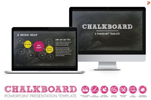 极力推荐：酷黑黑板背景 PPT 幻灯片PPT演示模板 Chalkboard PPT Presentation Template