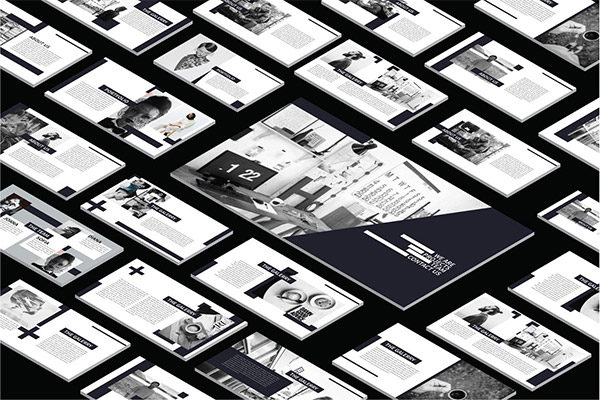 高品质的时尚高端黑白配色几何图形powerpoint幻灯片演示模版（pptx）