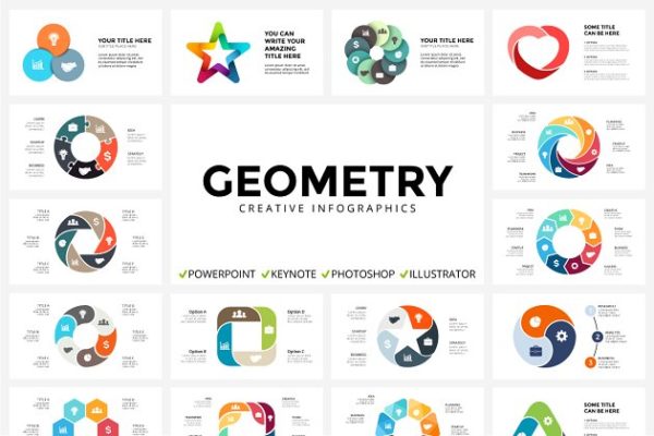 123张信息图表几何图形幻灯片PPT演示模板 GEOMETRY – 123 Unique Slides