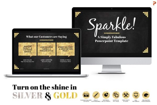 闪耀金箔排版风格高端PPT幻灯片演示模板 Sparkle Gold Foil PPT Templates