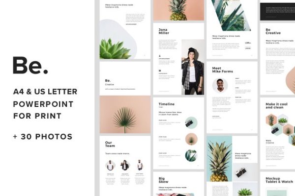创意产品团队介绍高端PPT幻灯片演示模板 A4 Vertical Powerpoint + 30 Photos
