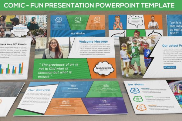 有趣的连环画漫画风格高端PPT幻灯片演示模板 Comic – Fun Powerpoint Presentation Template