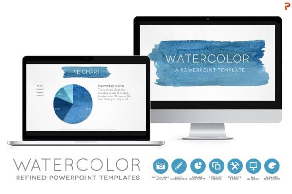 水彩背景高端PPT幻灯片演示模板 Watercolor Powerpoint Template