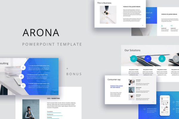 互联网企业品牌路演高端PPT幻灯片演示模板 ARONA – Powerpoint Template + Bonus