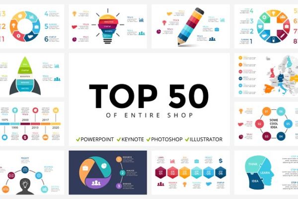 Top50信息图表插图幻灯片PPT演示模板设计素材 Infographics – Shop Best Sellers