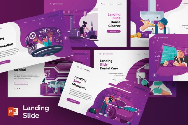 手绘插画风格创意高端PPT幻灯片演示模板 Landing Slide – Powerpoint Template