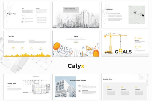建筑项目策划展示高端PPT幻灯片演示模板 Calyx : Construction Powerpoint Presentation