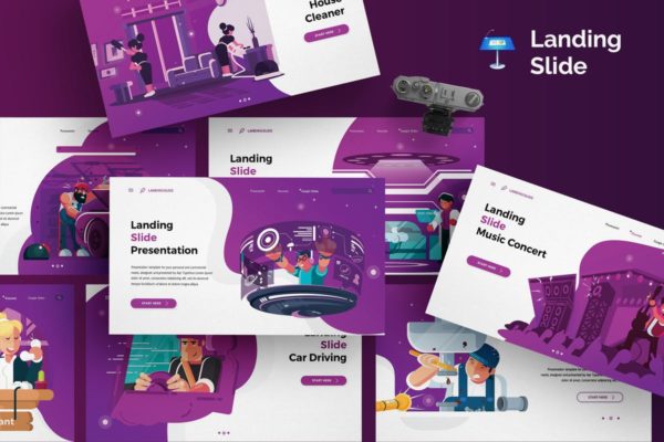 手绘插画风格创意Keynote幻灯片PPT演示模板 Landing Slide – Keynote Template