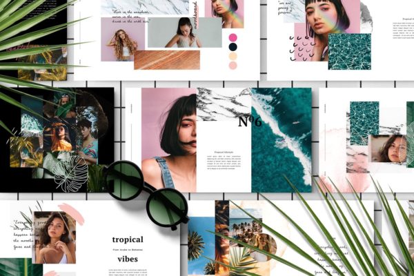 夏季热带主题剪贴簿/拼贴风格高端PPT幻灯片演示模板 PORTARICA – Powerpoint Template