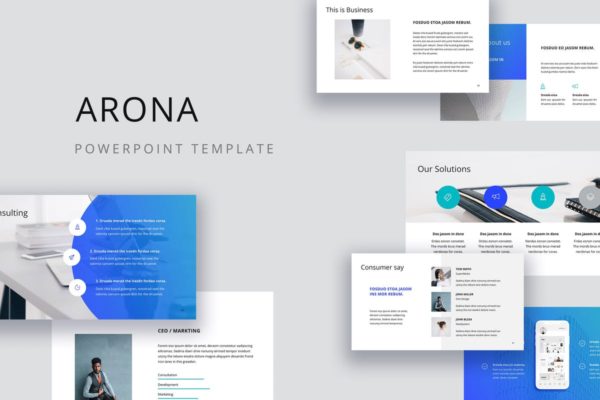 初创项目团队介绍高端PPT幻灯片演示模板下载 ARONA – Powerpoint Presentation Template